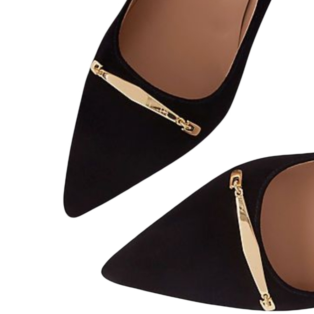 NEW! ANN TAYLOR Black Leather Suede Mae Chain Pumps Heels 5.5.